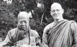 Venerable Master Hua and Ajahn Sumedho, Bhikku, in England, 1990